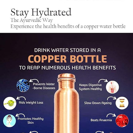 PRURA Copper Water Bottle - Leak Proof Ayurvedic Drinkware Copper Vessel for Sports, Gym, Outdoors, Yoga