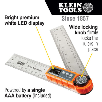 Klein Tools 935DAF Buscador de ángulo digital, medidas de precisión, cálculo de ángulo de ingleteadora y diseño portátil