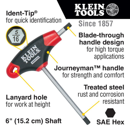 KLEIN TOOLS JTH610E Hex Key Set, SAE T-Handle Hex Key Allen Wrench Set with 6-Inch Blades, Stand Included, 10-Piece