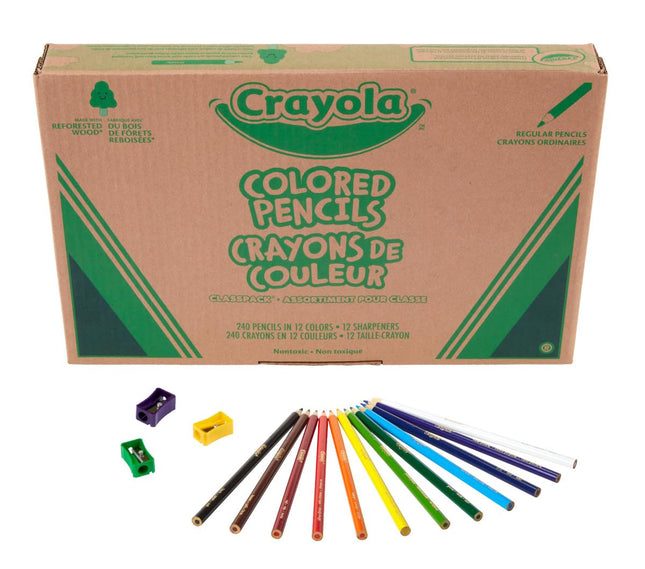 CRAYOLA Colored Pencils Classpack (240 Ct), Bulk Classroom Supplies, Colored Pencils for School, 12 Assorted Colors, Nontoxic