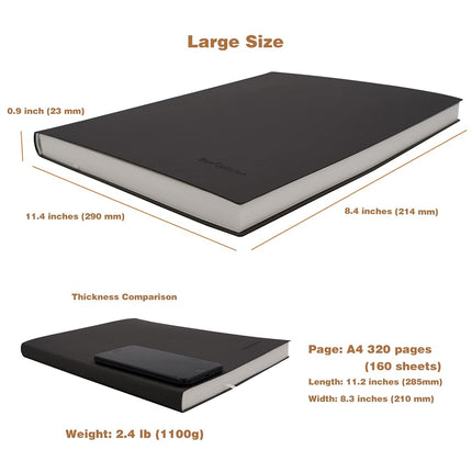 Large Lined Notebook Journal for Writing, Soft Faux Leather Cover, 100GSM Papers, 320 Pages, A4 8.4x11.4 inches Note Book for Work Men Business (Black,Ruled)