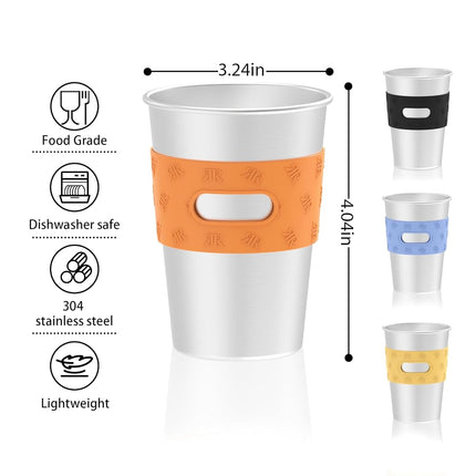 Rich&Ray Reusable Magnetic Fridge Cups 12 oz, 4 Pack Hanging on Fridge Magnetic Hanging Cup, Stainless Steel Cups with Silicone Cup Holder for Fridges or Water Coolers