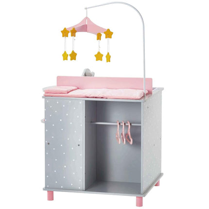 Olivia's Little World 6-in-1 Wooden Baby Doll Changing Station with Crib, Changing Table, High Chair, Double-Door Closet, Sink and Washing Machine, Multicoloured