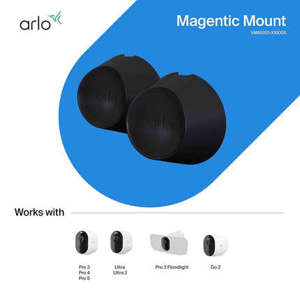 Arlo Certified Accessory, Magnetic Wall Mounts, Indoor/Outdoor, Designed for Arlo Go 1/2, Essential 2, Pro 3/4/5, Ultra 2 (+XL), Black, Pack of 2