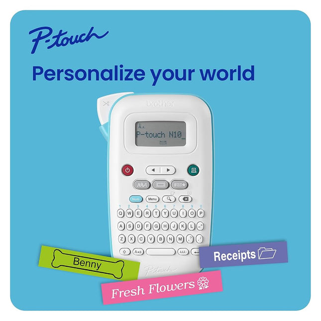 Brother P-Touch PT-N10 Personal Handheld Label Maker, Portable and Prints on P-Touch Btag ~½” (12mm) Wide Color Label Tapes, Personalize Labels