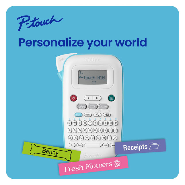 Brother P-Touch PT-N10 Personal Handheld Label Maker, Portable and Prints on P-Touch Btag ~½” (12mm) Wide Color Label Tapes, Personalize Labels