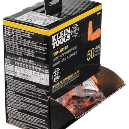 Klein Tools 80131 Foam Earplugs, 33dB Noise Reduction Rating, Disposable Soft Foam, 200 Wrapped Pairs in 4 Dispensing Boxes, 50-Pack per Box