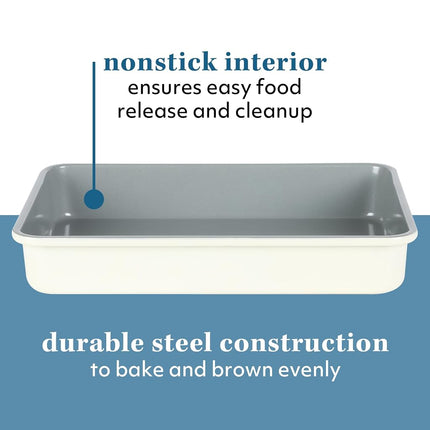 Sur La Table Kitchen Essentials Bake Sale 9 X 13 Inch PFA Free Ceramic Nonstick Roaster/Cake/Baking Pan - Linen White
