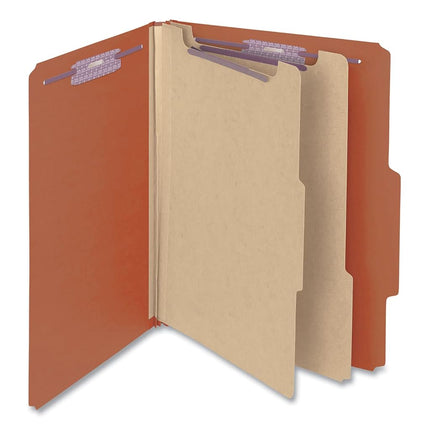 Smead Pressboard Classification File Folder with SafeSHIELD Fasteners, 2 Dividers, 2" Expansion, Letter Size, Red, 10 per Box (14073)