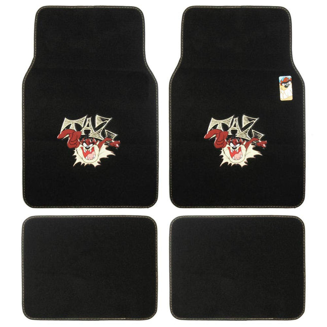BDK Warner Bros Looney Tunes Tazmanian Devil Universal Fit Car Accessories 4pc Set Carpet Floor Mats - Front 26"x16.5", Rear 14"x16.5", No-Slip Grip Car Mats