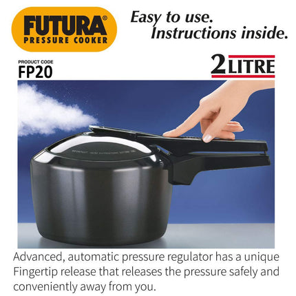 HAWKINS Futura 2 Litre Pressure Cooker, Hard Anodised Inner Lid Pressure Cooker, Small Cooker, Black (FP20)