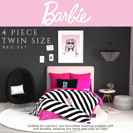 Franco Barbie 1959 Super Soft Cozy Reversible Comforter and Sheet Set, 4 Piece Twin Size, (Official Licensed Product) Collectibles