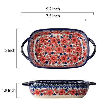 Bicuzat Vintage Style Cherry Blossom Flowers Pottery Bakeware Ceramic Casserole Dish Baking Pan Lasagna Pans Baking Dish with Handles for Oven to Table-1 PCS, 22 oz
