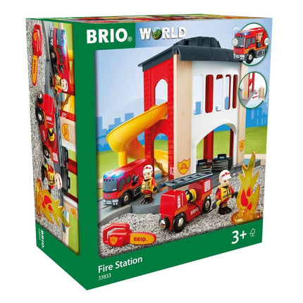 BRIO World Fire & Rescue - Central Fire Station for Kids Age 3 Years Up - Wooden Railway Train Accessories and Add Ons