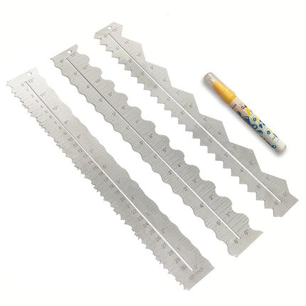 UPTTHOW 3 piezas de regla de metal de acero inoxidable para rasgar papel, regla artesanal para cortar papel con bordes ondulados, dentados e irregulares, herramienta de medición de 30,5 cm para ingeniería, escuela, oficina, arquitectos y dibujo