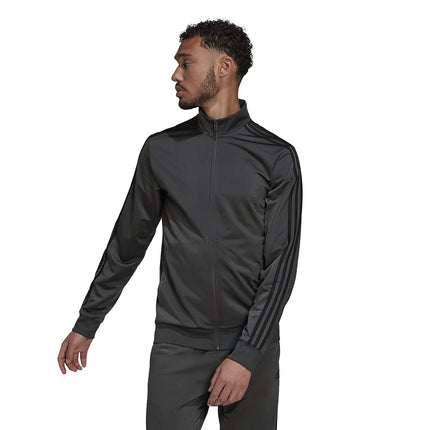 adidas Men's Big & Tall Essentials Warm-Up 3-Stripes Track Top, Dark Grey Heather/Black, XX-Large/Tall