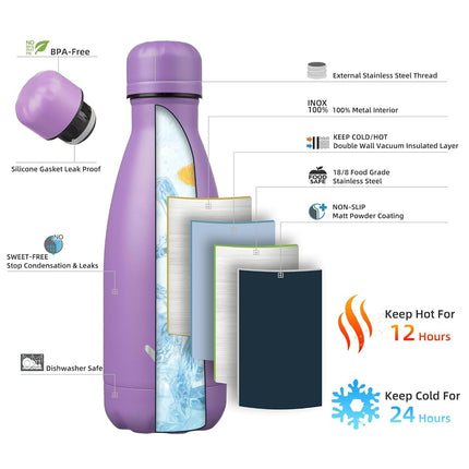 Konokyo Insulated Water Bottles,12oz Double Wall Stainless Steel Vacumm Metal Flask for Sports Travel,Lavender