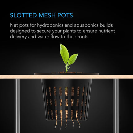 AC Infinity Vasos de red de 3 pulgadas, macetas de red ranuradas de alta resistencia para jardín con bordes de labio ancho, paquete de 25 cestas de cubo negras para cultivo interior y exterior, orquídeas, acuaponía, hidroponía