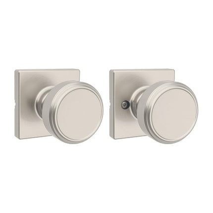 Kwikset Maven Interior Passage Door Knob, Handle for Closet and Hallway Doors, Square Non-Locking Doorknob in Satin Nickel, with Microban Protection