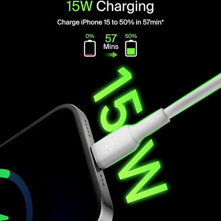 Belkin BoostCharge USB C charger cable, USB-C to USB-A cable, USB type C charging cable for iPhone 16, 15, Samsung Galaxy S24, S23, Google Pixel, iPad Pro, Nintendo Switch and more - 1m, White
