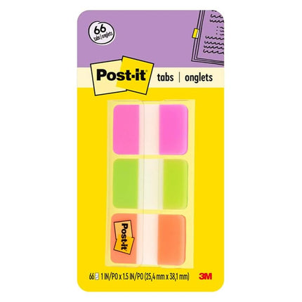 Post-it Tabs, 22/Color, 66/Dispenser, 1 in Wide, Pink, Green, Orange (686-PGO)