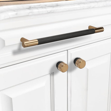 BUKOBYHE 10 Pack 7Inch Black and Champagne Bronze Kitchen Cabinet Handles Knurled Cabinet Pulls Black Drawer Pulls Kitchen Hardware