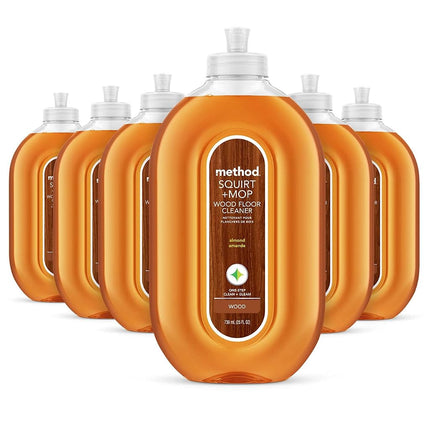 Nettoyant pour Parquets Method, Conception Facile à Gicler + Balayer Couvre le Sol en Moins de Passages, Utiliser comme Nettoyant pour Parquets Stratifiés ou Scellés, Parfum Amande, Bouteilles de 739 ml, Lot de 6, L'emballage peut varier