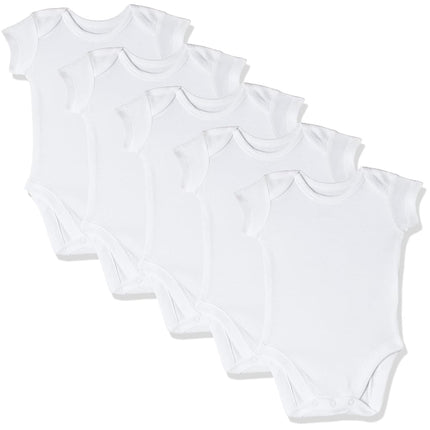 The Children's Place unisex-baby Short Sleeve 100% Cotton Bodysuits, White - 5 Pack, 6-9 Months