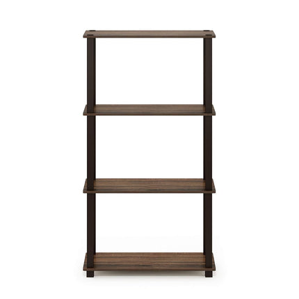 Furinno TURN-S-TUBE Storage Shelves, 4-Tier Book Shelf, Corner Shelf, Toolless Open Shelves, for Organization and Storage, Living Room, Garage, Home Office, Walnut