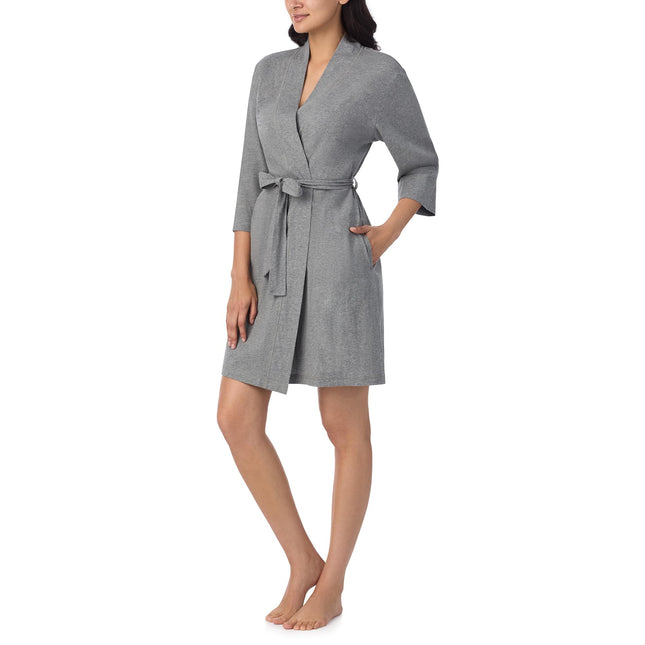 Peignoir doux pour femme Nautica - Au-dessus du genou, manches 3/4, léger - Vêtement de nuit et d'intérieur en jersey de coton, gris chiné, 3X