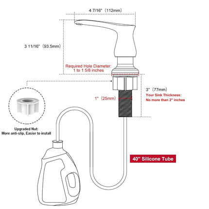 GAGALIFE Kitchen Sink Soap Dispenser Chrome, Under Sink Soap Dispenser with 40" Silicone Extension Tube, Say Goodbye to Frequent Refills