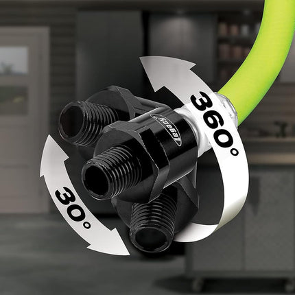 Flexzilla Swivel Whip Air Hose, 3/8 in. x 2 ft. (1/4" MNPT Ball Swivel x 1/4" FNPT Ends), Heavy Duty, Lightweight, Hybrid, ZillaGreen - HFZ3802YW2B