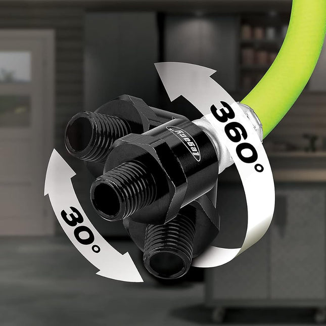 Flexzilla Swivel Whip Air Hose, 3/8 in. x 2 ft. (1/4" MNPT Ball Swivel x 1/4" FNPT Ends), Heavy Duty, Lightweight, Hybrid, ZillaGreen - HFZ3802YW2B