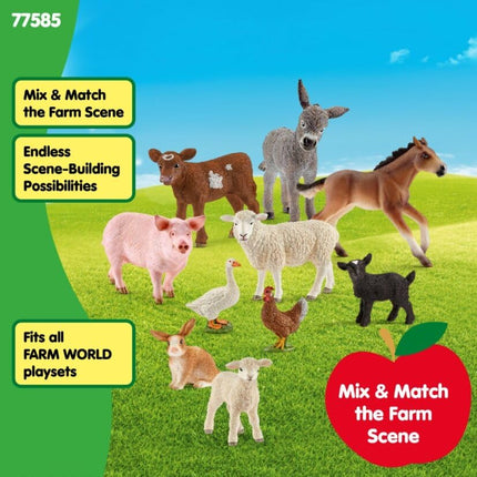 Schleich Farm World - 10Pc Farm Animal Toy Bundle - Kids Ages 3+ | 77585