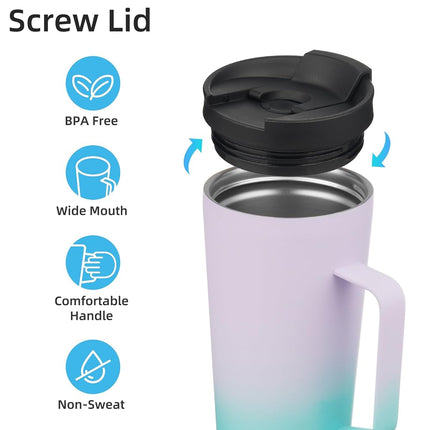 Konokyo Insulated Tumbler with Handle and Straw, 26 OZ Travel Coffee Mug Stainless Steel Cup Metal Water Bottle,Oasis