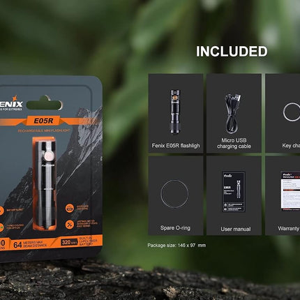 Fenix E05R Black Rechargeable Mini Keychain LED Torch
