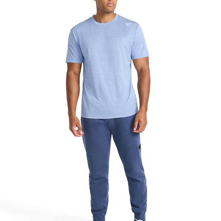 Reebok Apparel Mens Sprint Short Sleeve T-Shirt, Standard Fit, Lightweight Stretch Waffle-Knit Fabric, Stonewash Heather, S