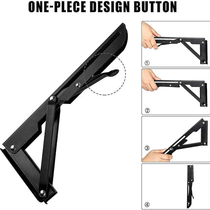 AUTOHJ Folding Shelf Brackets - 8 inch 4Pcs Heavy Duty Metal Collapsible Shelf Bracket, DIY Wall Mounted Foldable Shelf Bracket, Space Saving for Bench Table