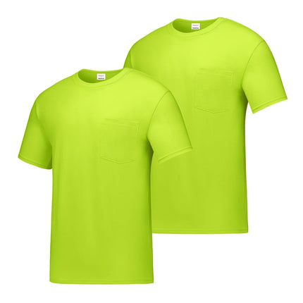Paquete de camisetas de trabajo con bolsillo Hanes para hombre, camiseta que absorbe la humedad, control de olores, paquete de 2, verde seguridad, XXL