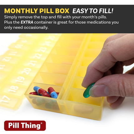 AM/PM 31 Day Once-a Day Monthly Pill Planner Organizers - Large Compartment Pill Boxes Store Medications for Entire Month Plus Compartment for Extra Pills (Am/Pm Yellow & Teal)