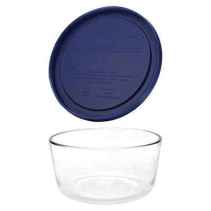 Pyrex Storage 2 Cup Round Dish, Clear with Blue Lid, Pack of 4 Containers