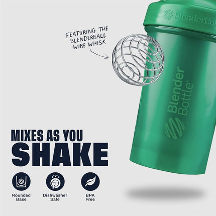 BlenderBottle Classic V2 Shaker Bottle Perfect for Protein Shakes and Pre Workout, 20-Ounce, Emerald Green