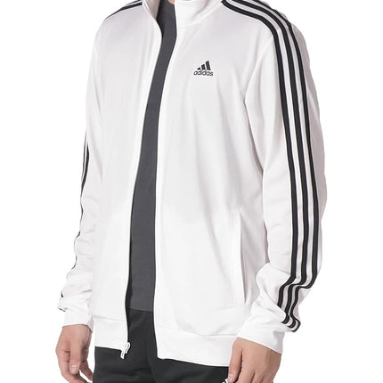 adidas Men's Standard Essentials Warm-Up 3-Stripes Track Top, White/Black, X-Small