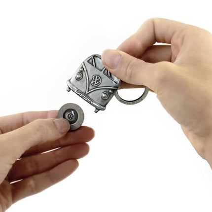 BRISA VW Collection - Volkswagen Bus T1 Camper Van Kombi Key Ring Chain with Removable Coin in Embossed Gift Tin, Gift Idea/Fan Souvenir/Retro Vintage Product (Vintage Silver)