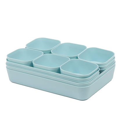 Backerysupply Set Of 12 Blue Color Plastic Desk Drawer Organizers For Makeup Bathroom Office Kitchen Vanity Drawer Storage Box Container