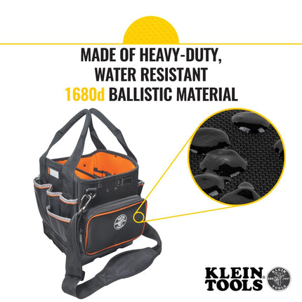 Tool Bag Tote with Shoulder Strap Has 40 Pockets for Tool Storage and Orange Interior KLEIN TOOLS 5541610-14