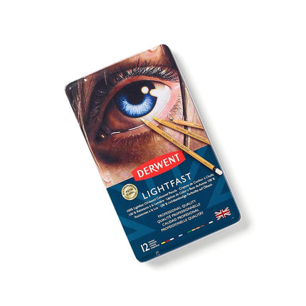 Derwent Lightfast Pencils Set Of 12 In Tin, 4mm Round Core, Premium Core Strength, Creamy Texture, Ideal For Fine Art Drawing & Colouring, Professional Quality, 2302719