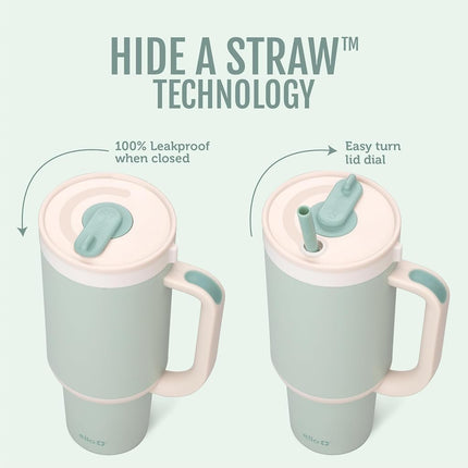 Ello Oasis 24 oz Tumbler with Handle & Retracting Straw | Reusable Insulated Stainless Steel Cup 100% Leakproof, Gifts for Teens Women Men | Keeps Cold for 24 Hours, Cup Holder Friendly, Pistachio