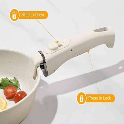 Cookware Set, Pots and Pans Set Non Stick, 12 Pcs Cookware Set for Cooking, Kitchen Cooking Set Frying Pan Nonstick Sauce Pans with Lid and Detachable Handle, Beige