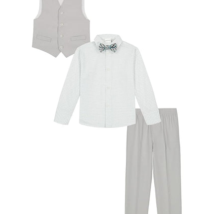 Van Heusen Boys' 4-Piece Formal Suit Set, Vest, Pants, Collared Dress Shirt, and Tie, Porcelain, 8